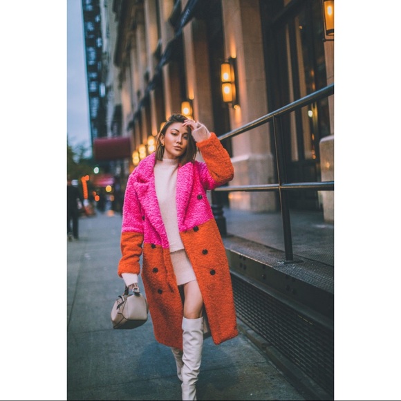 Red Pink Teddy Faux Fur Coat 